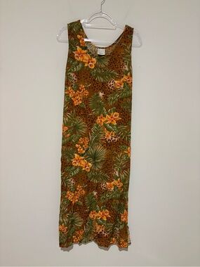 Style Studio Floral animal print Sleeveless Maxi Dress Green Orange Brown Large